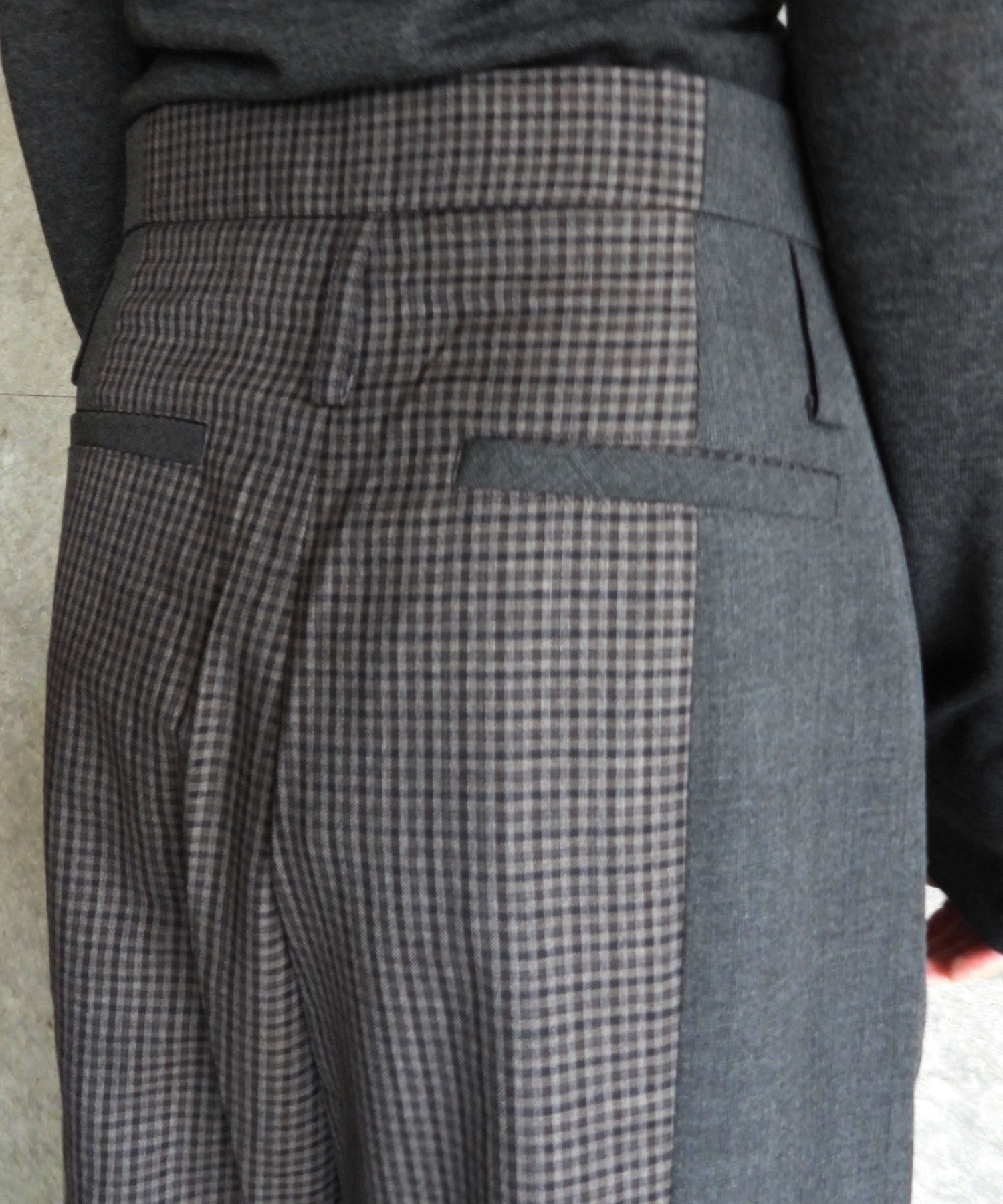 MIXED-CHECK TAILORED TROUSERS