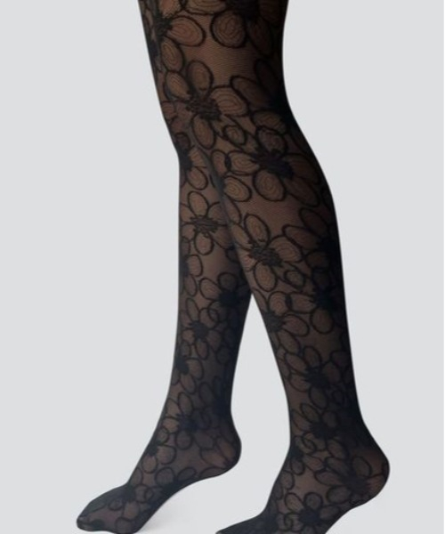 Black Floral Pattern Jacquard Pantyhose Stockings  セクシーなストッキング, タイツ, 網タイツ