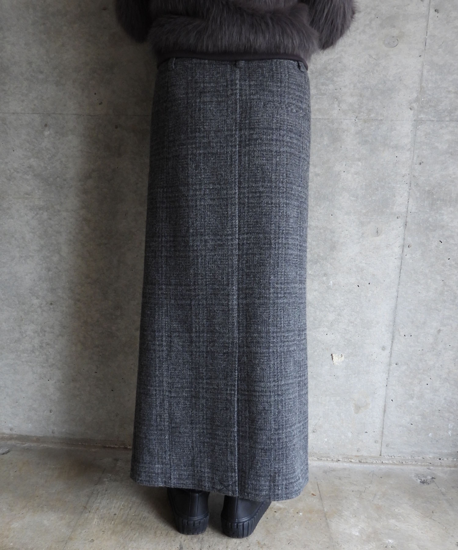 WOOL CHECK LONG SKIRT