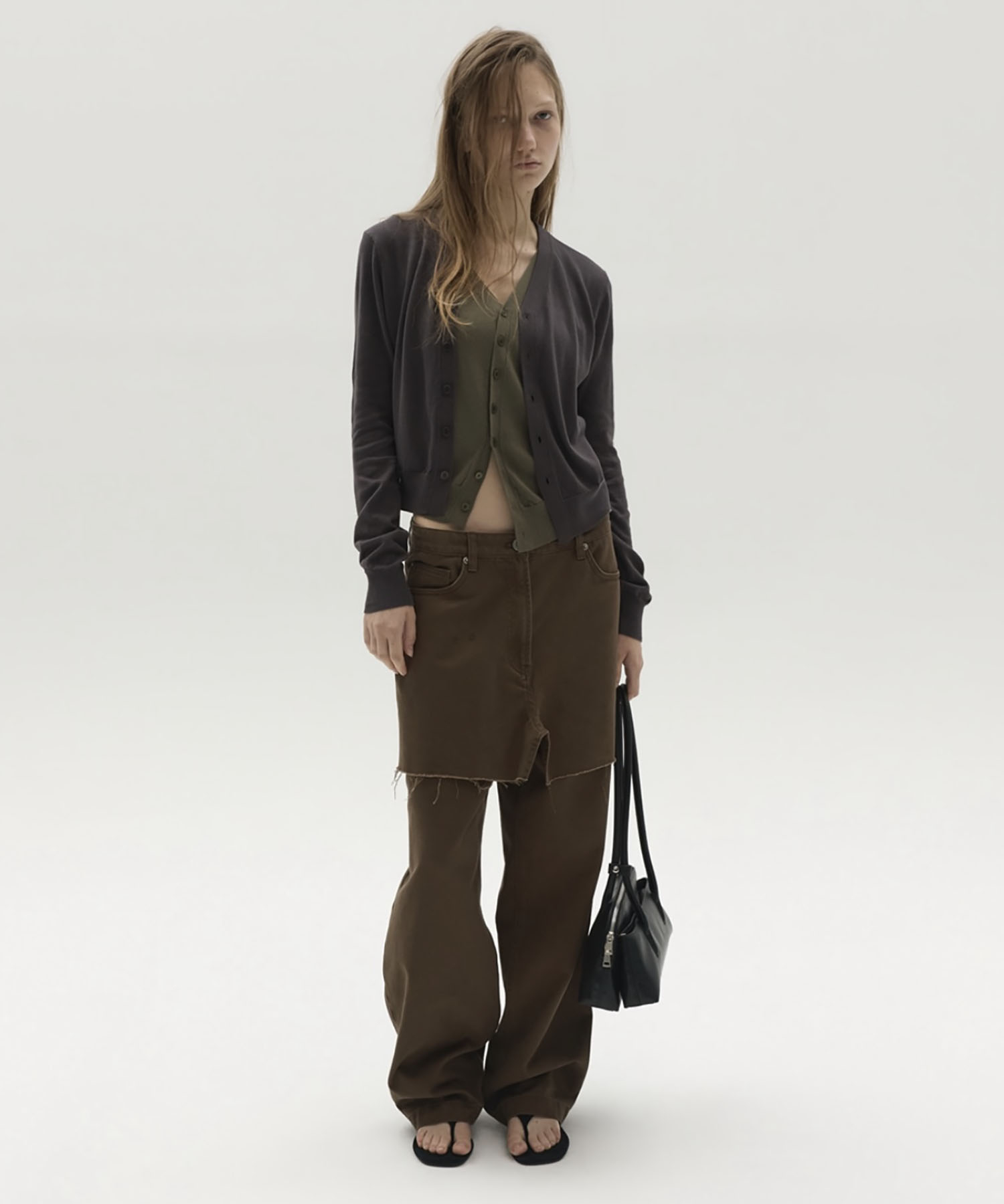 FRAYED PANEL WIDE PANTS