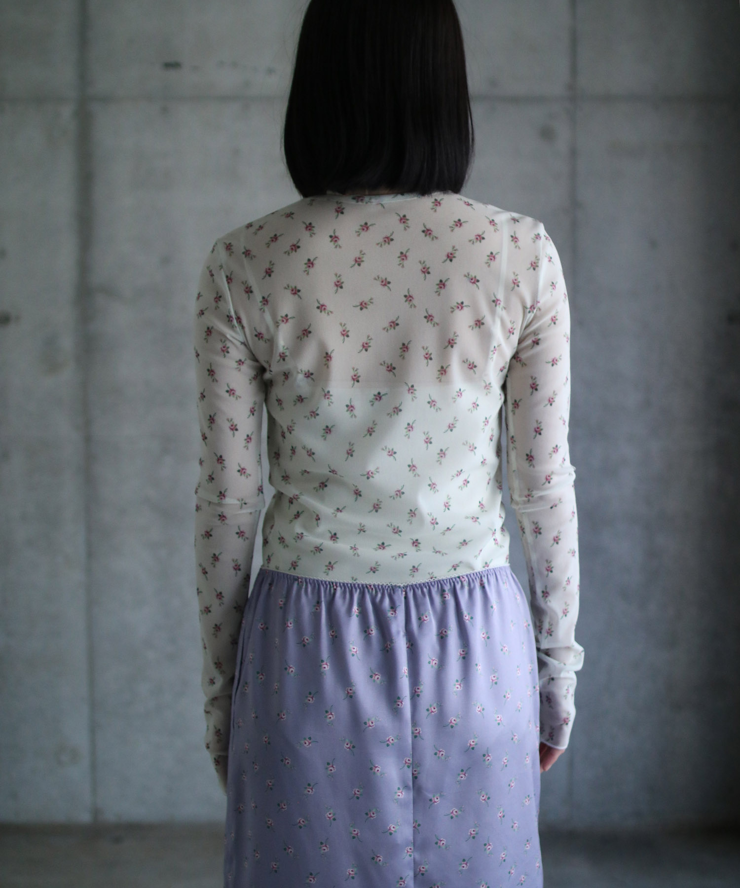 FLORAL STRECH TULLE L/S TOP