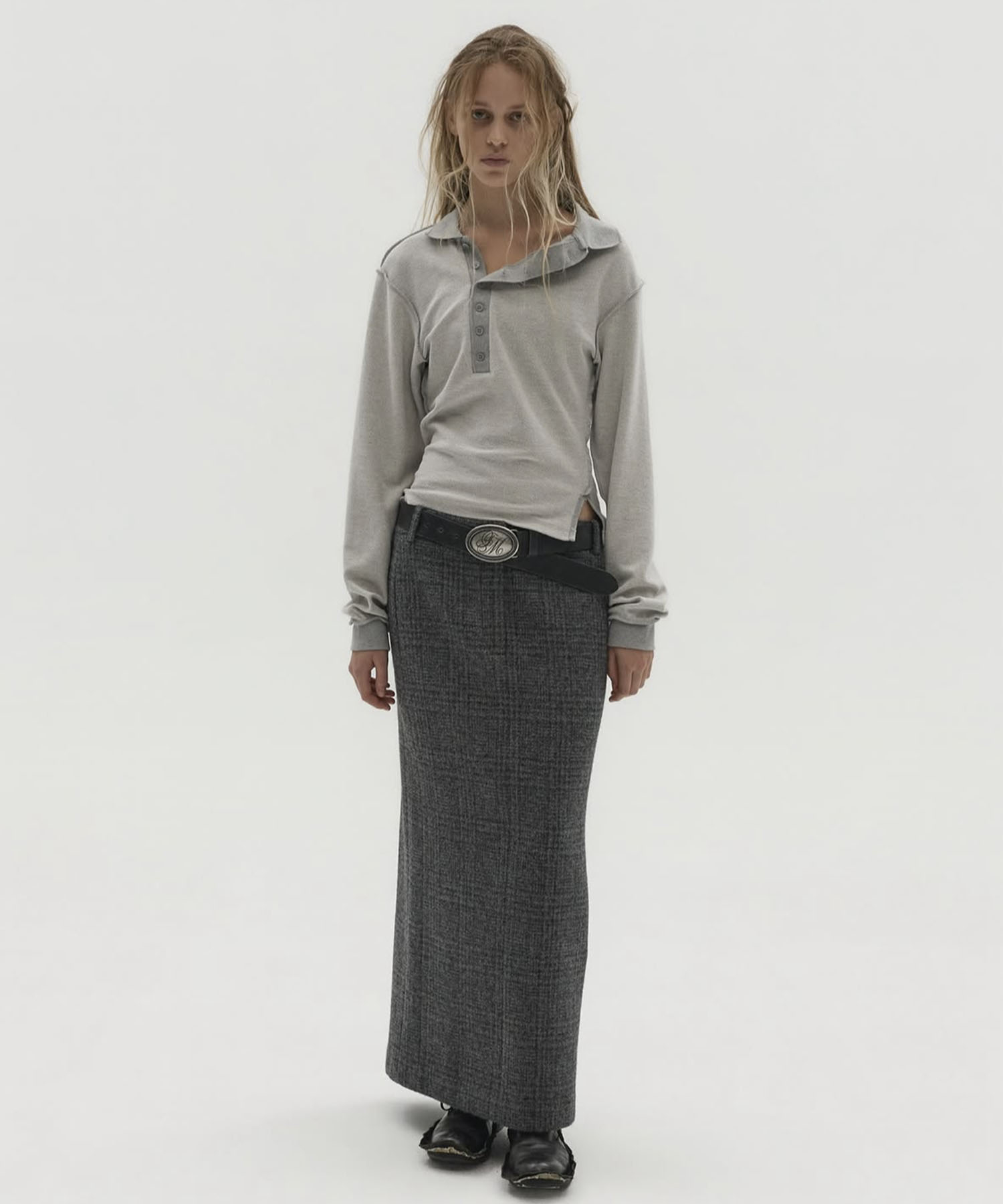 WOOL CHECK LONG SKIRT