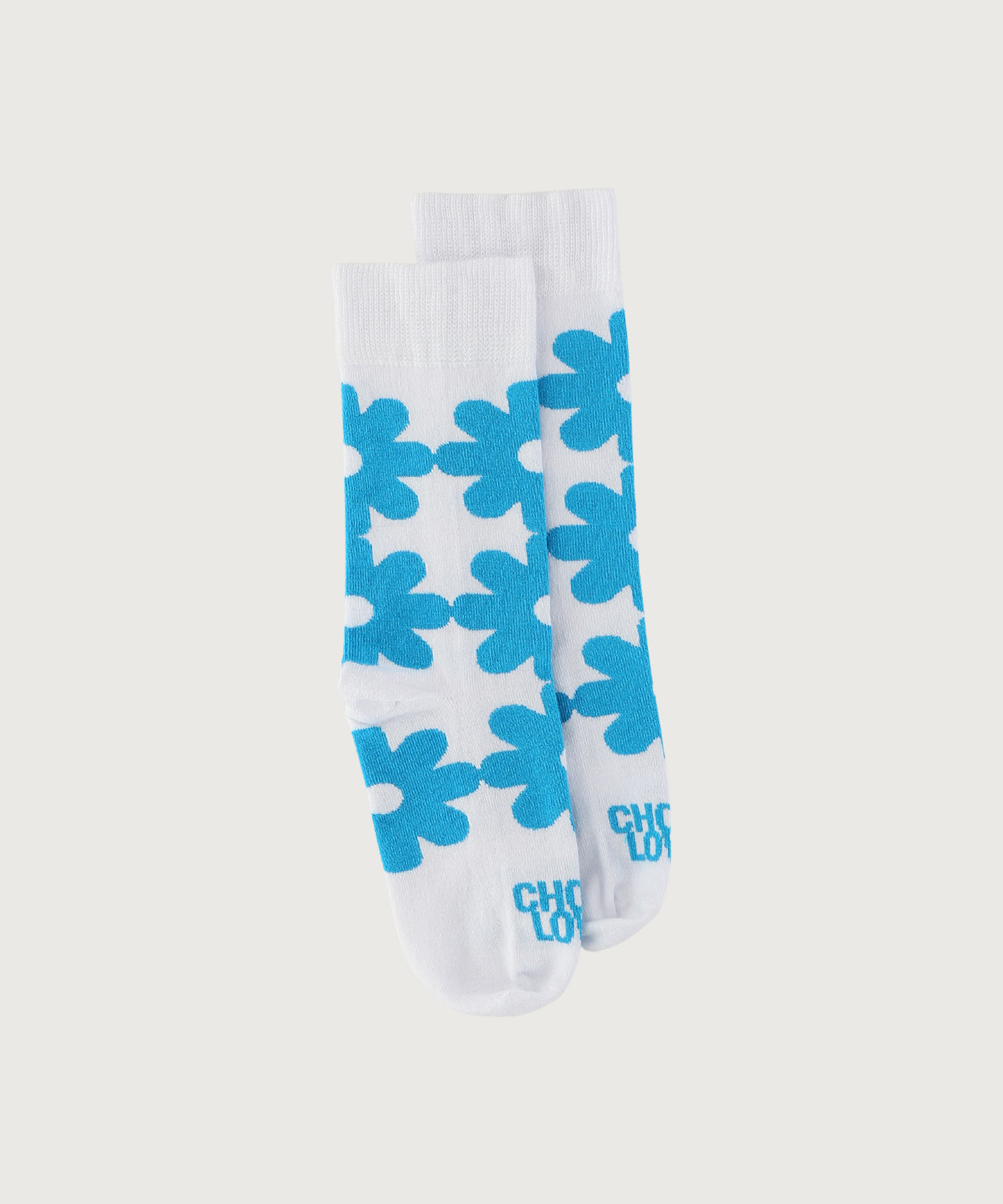 WHITE SOCKS WITH BLUE FLOWERS