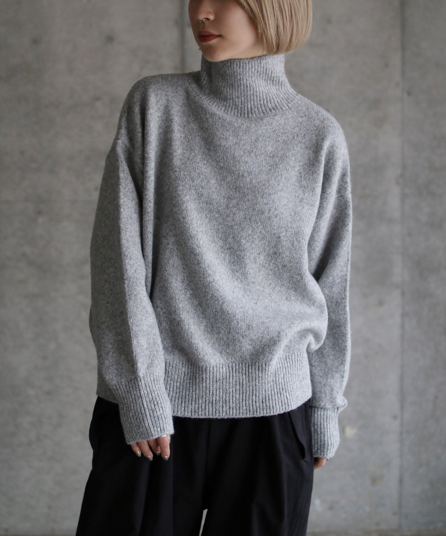 Funnel neck knitted sweater