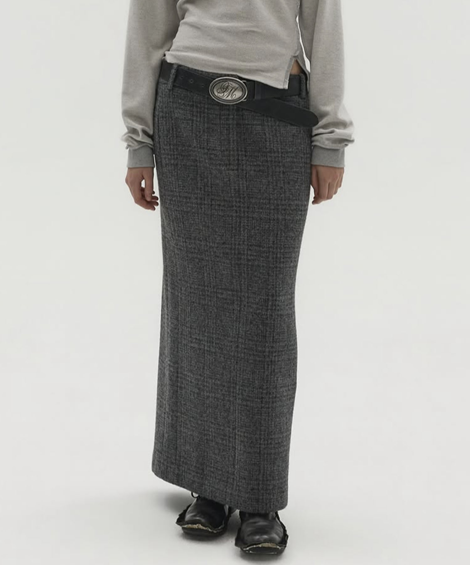 WOOL CHECK LONG SKIRT