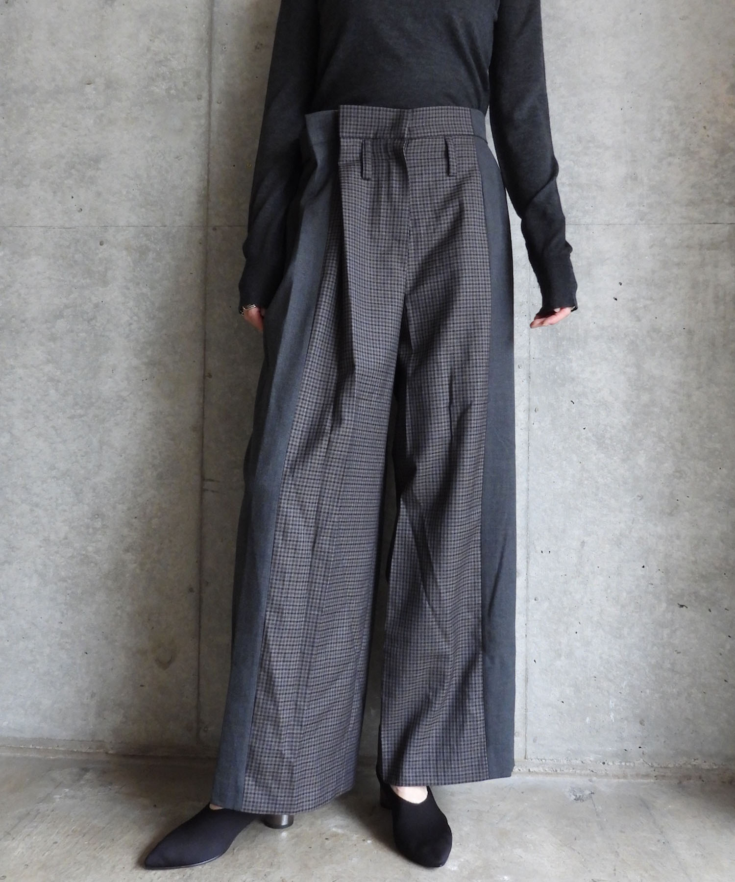 MIXED-CHECK TAILORED TROUSERS
