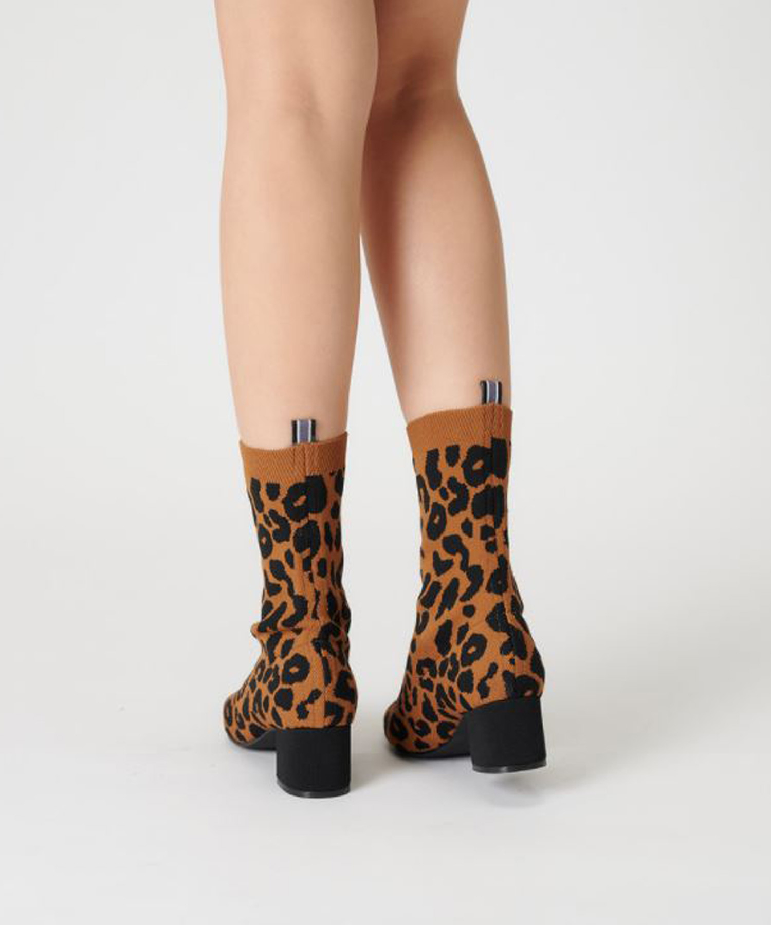 KNIT BOOTS POINT Leopard Camel Brown