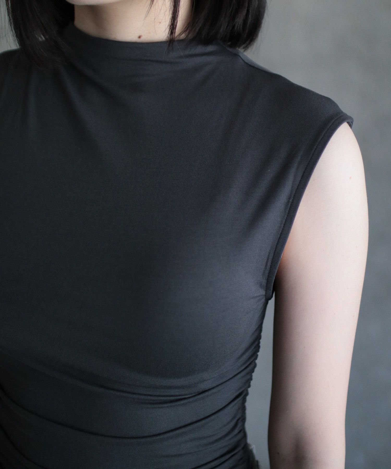 Soft touch funnel neck top