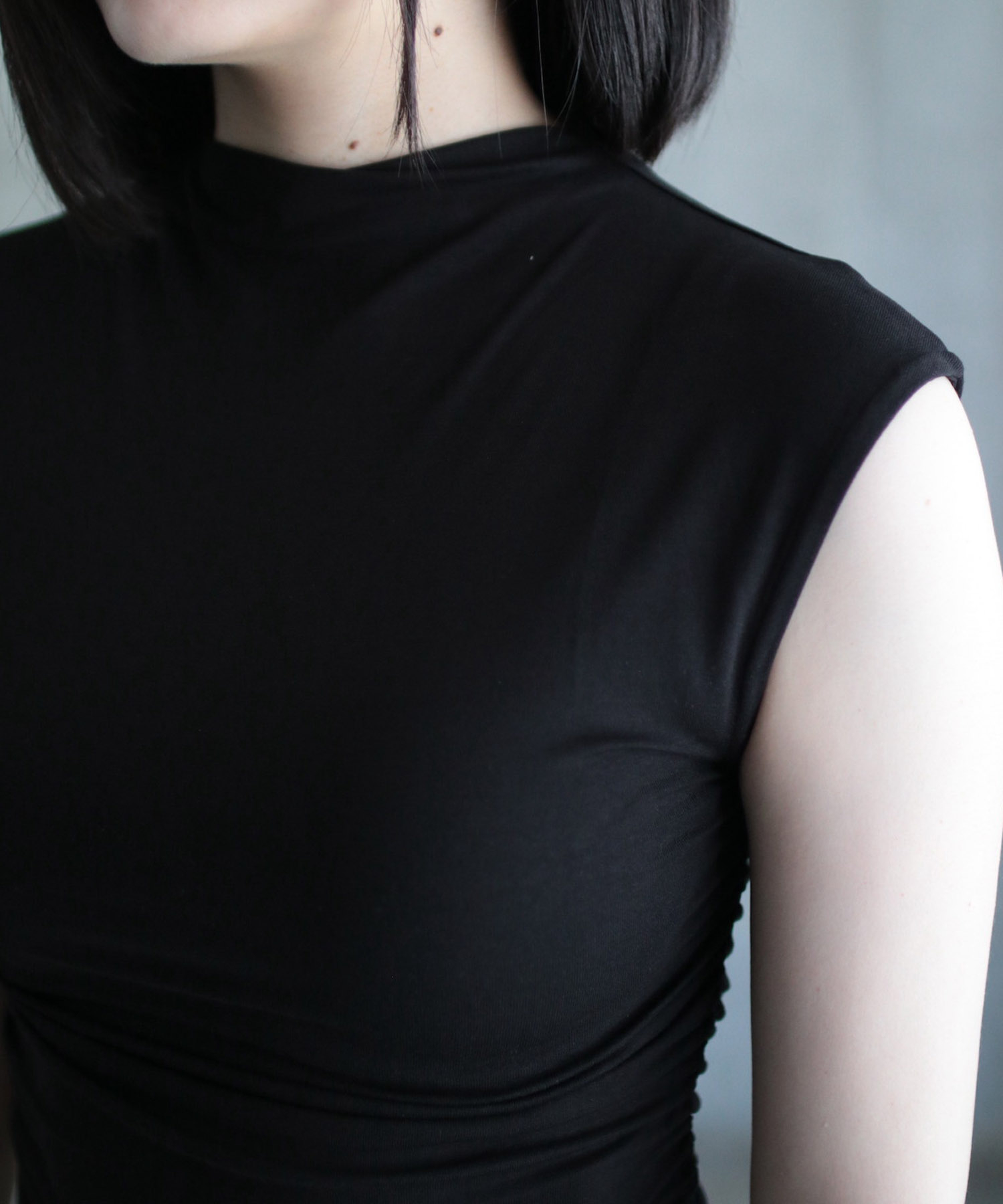 Soft touch funnel neck top