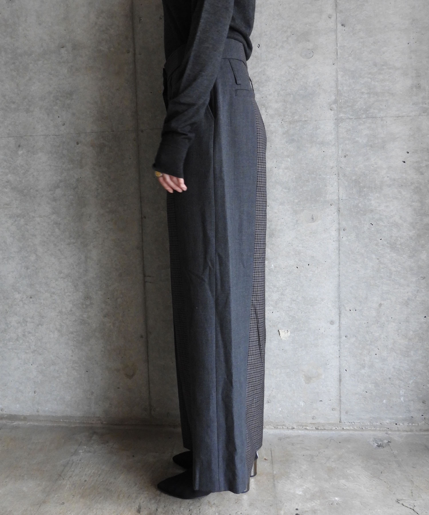 MIXED-CHECK TAILORED TROUSERS