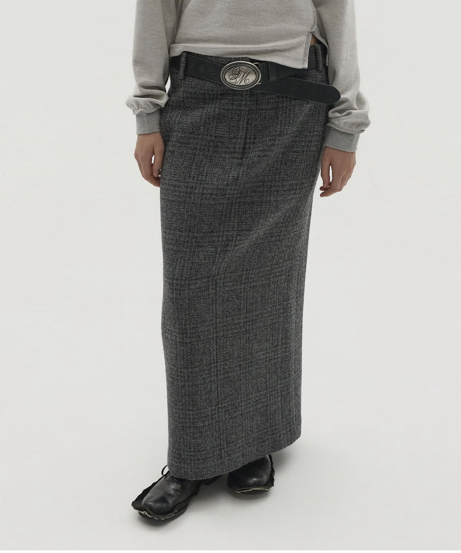 WOOL CHECK LONG SKIRT