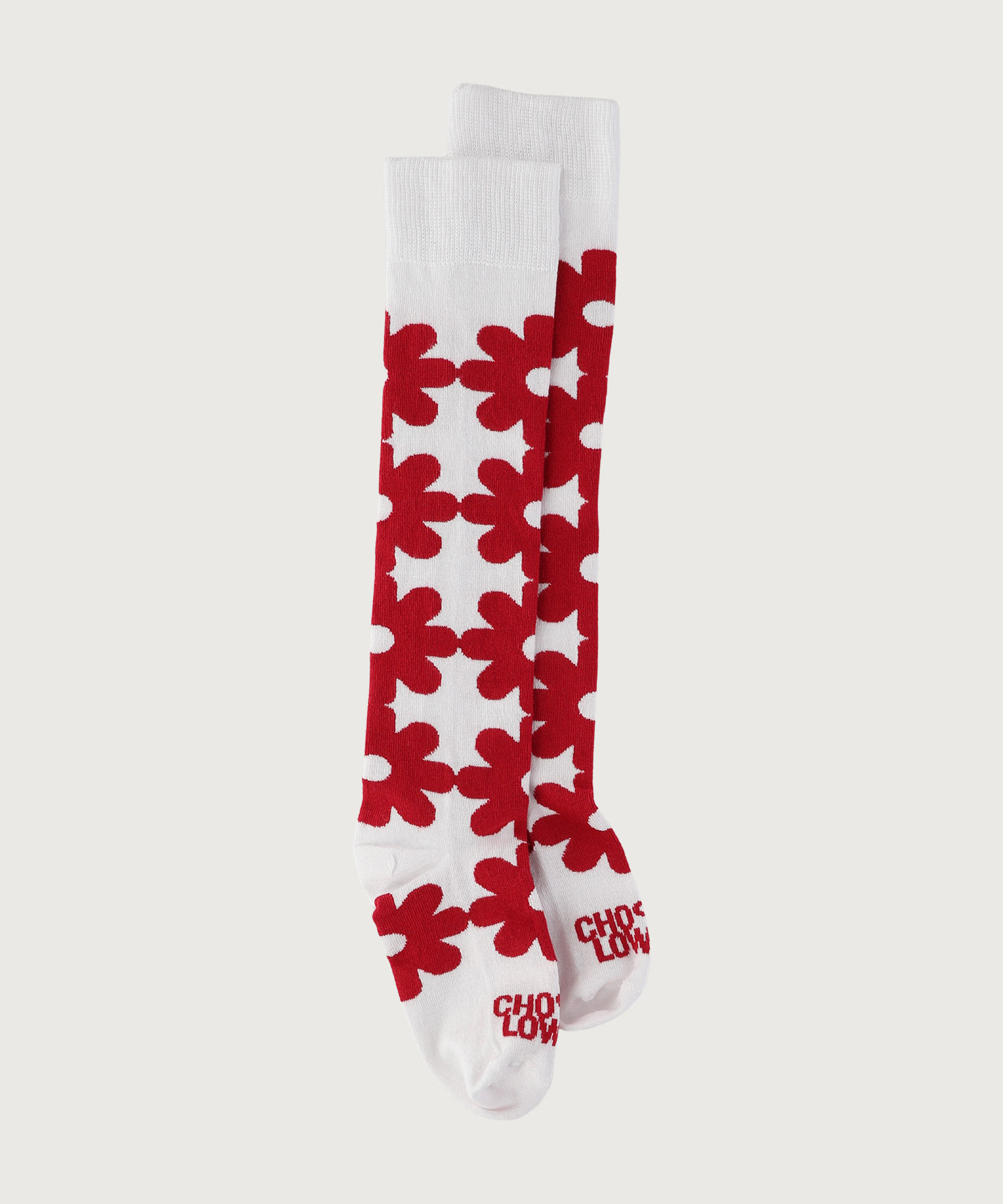 WHITE SOCKS WITH RED FLOWERS