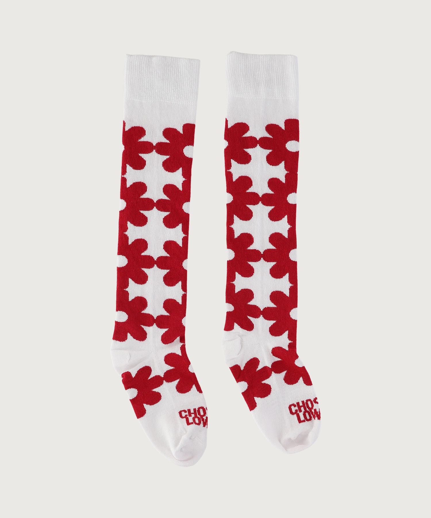WHITE SOCKS WITH RED FLOWERS