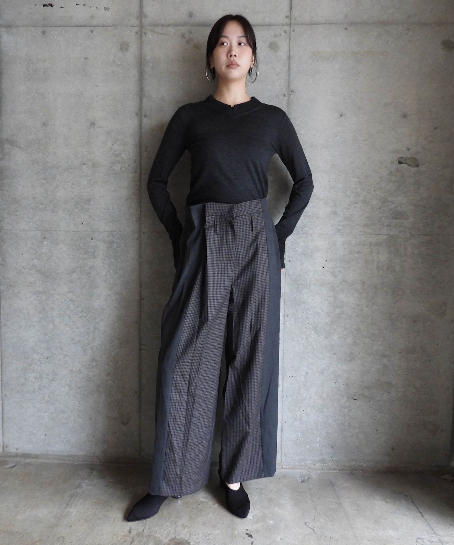 MIXED-CHECK TAILORED TROUSERS