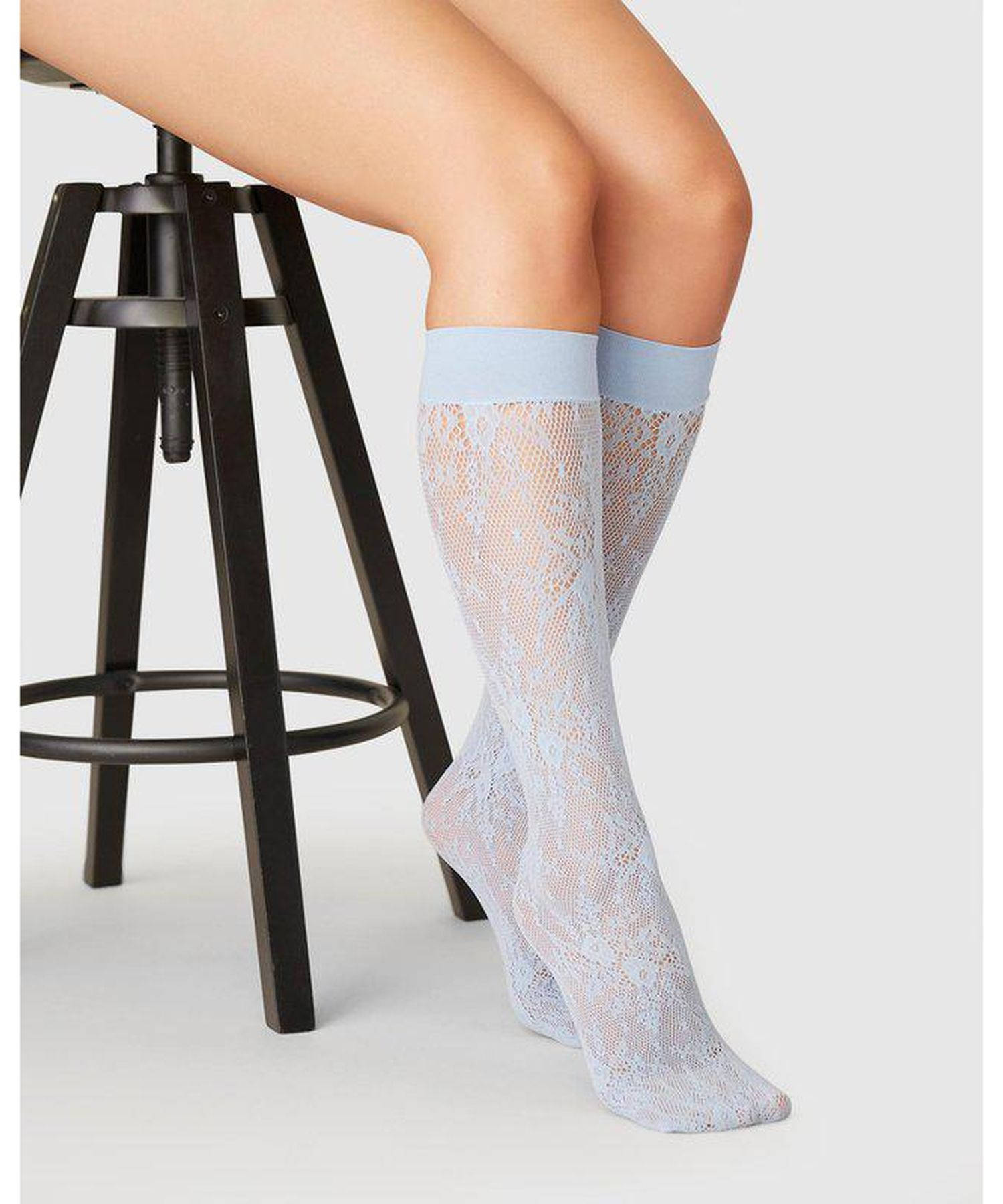 Rosa Lace Knee-Highs Dusty Blue