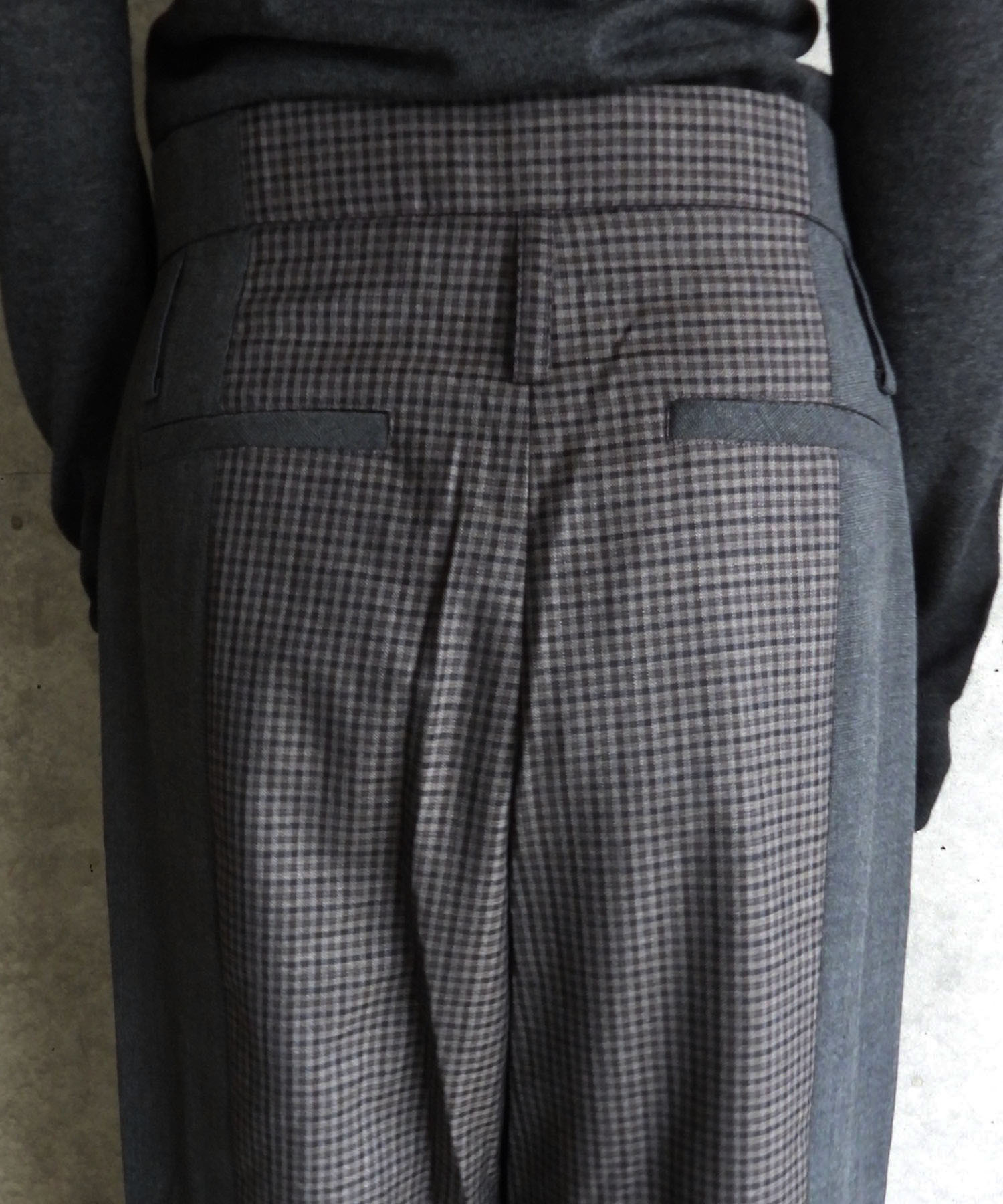 MIXED-CHECK TAILORED TROUSERS