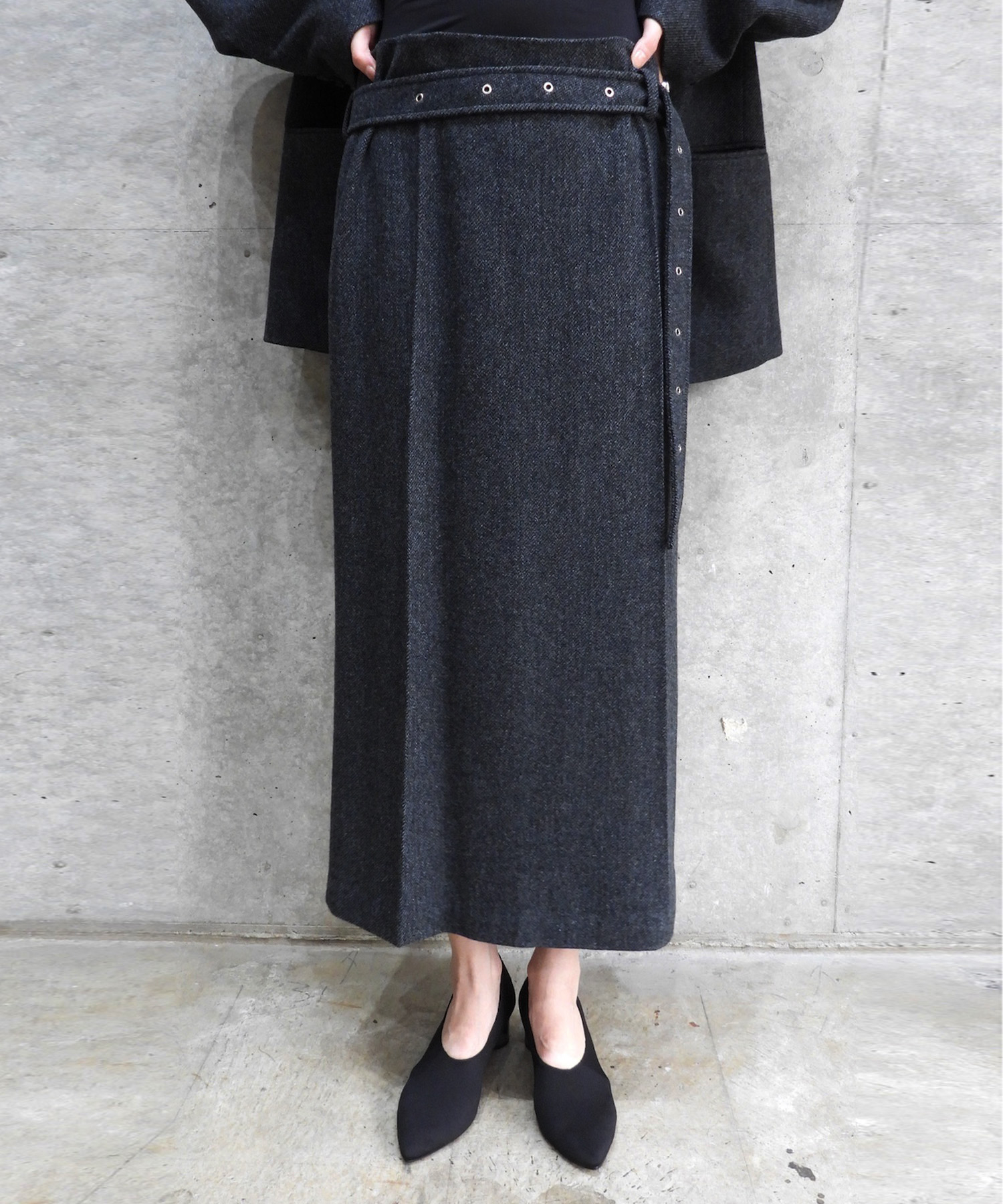 Belted Maxi Wool Skirt