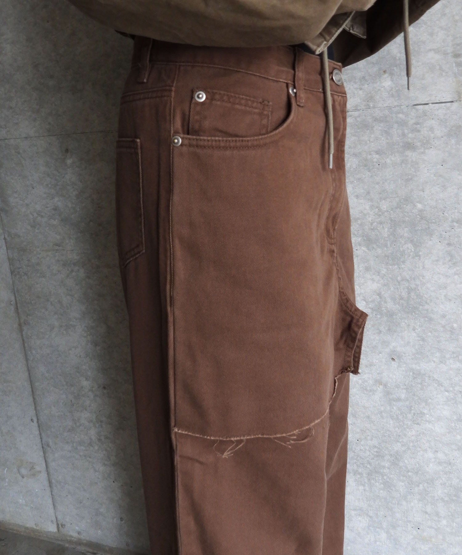 FRAYED PANEL WIDE PANTS