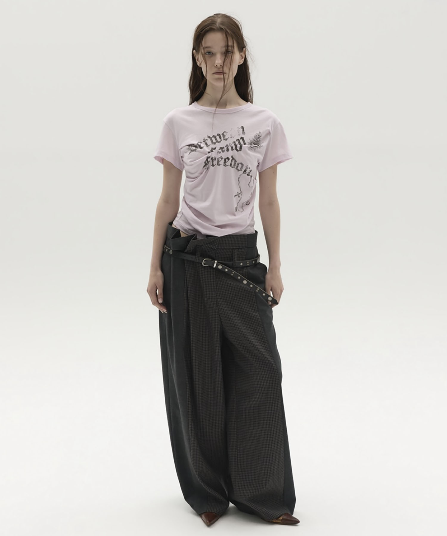 MIXED-CHECK TAILORED TROUSERS