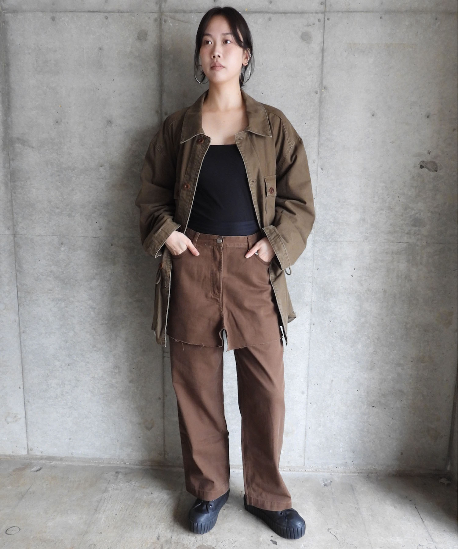 FRAYED PANEL WIDE PANTS
