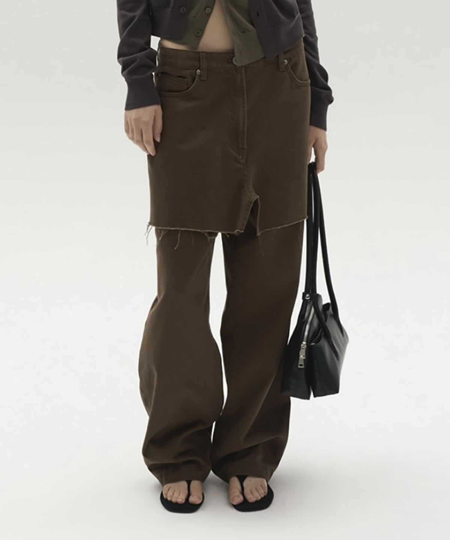 FRAYED PANEL WIDE PANTS