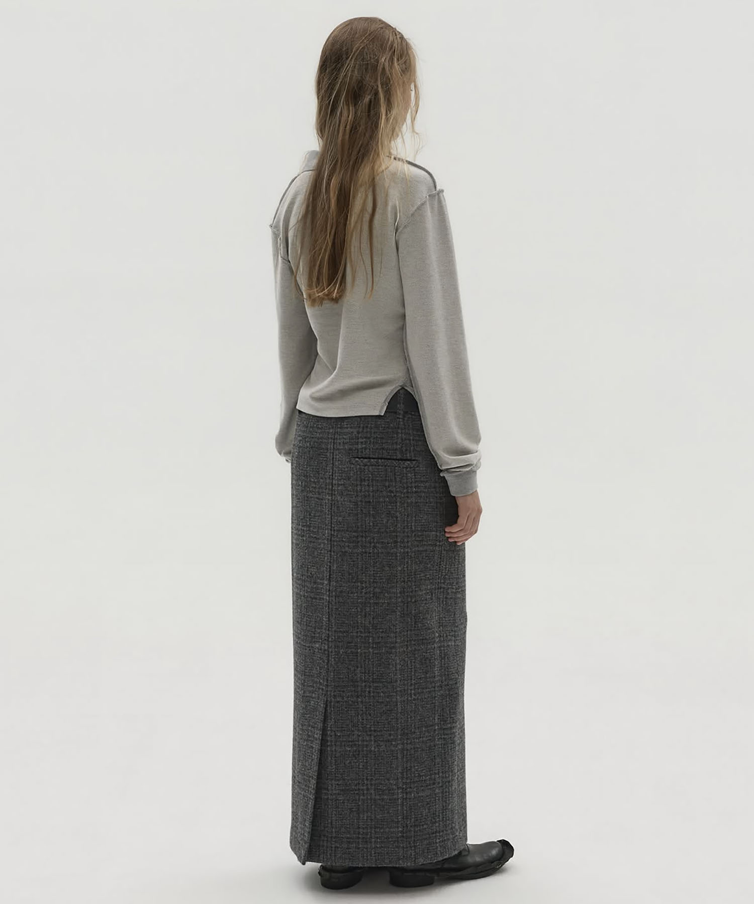WOOL CHECK LONG SKIRT