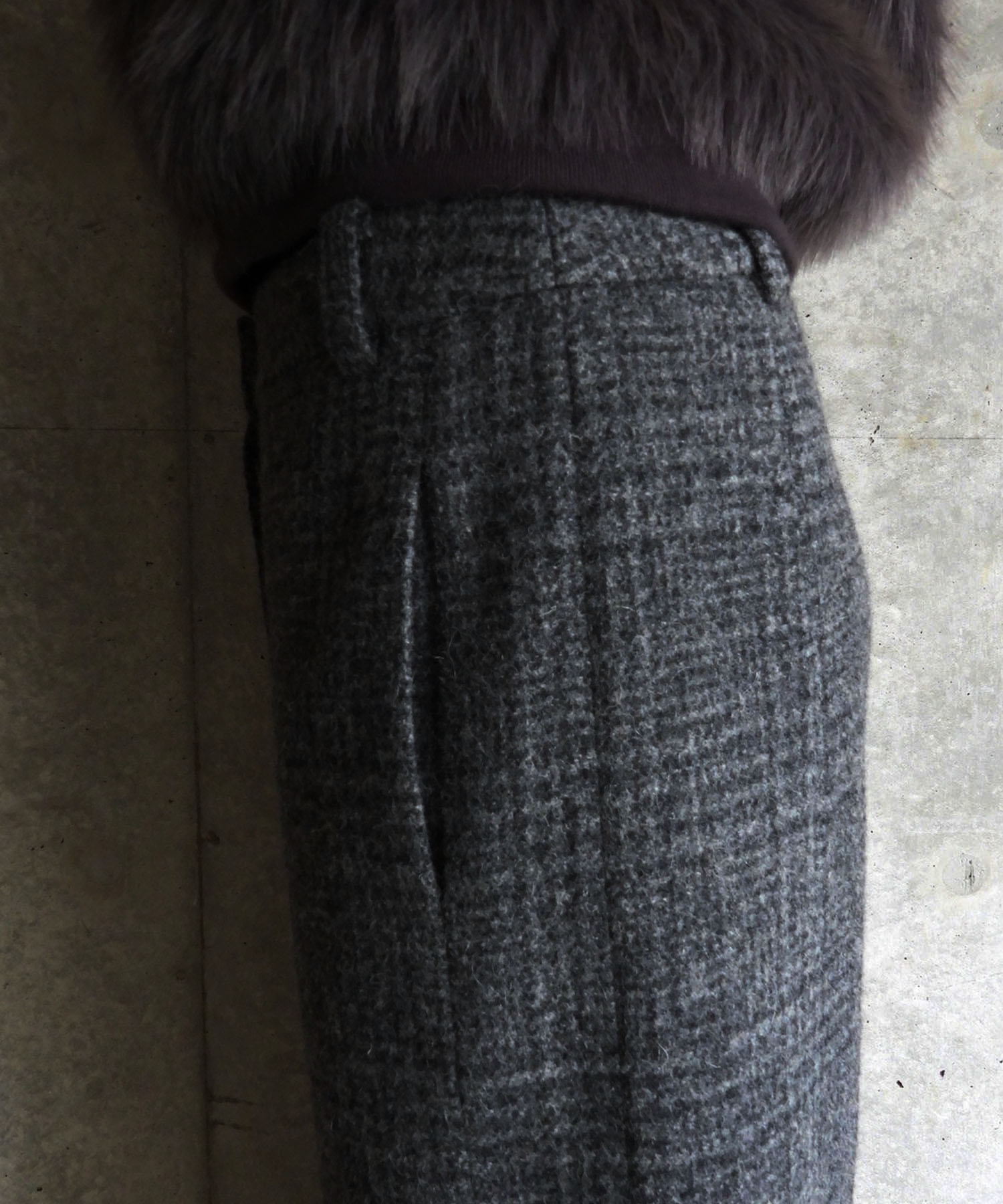 WOOL CHECK LONG SKIRT