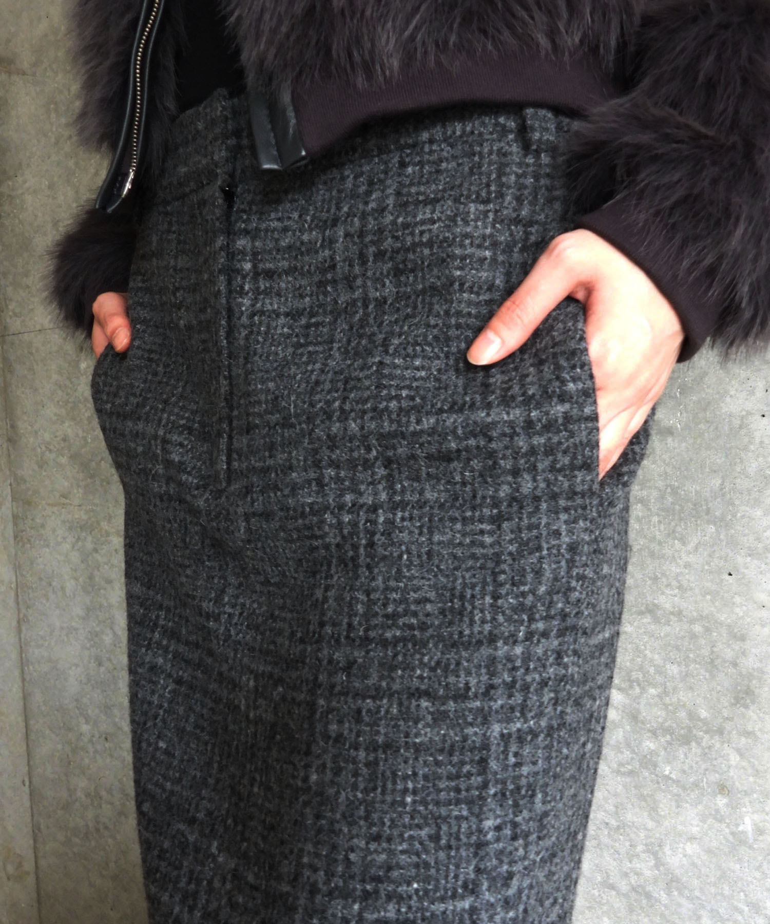 WOOL CHECK LONG SKIRT