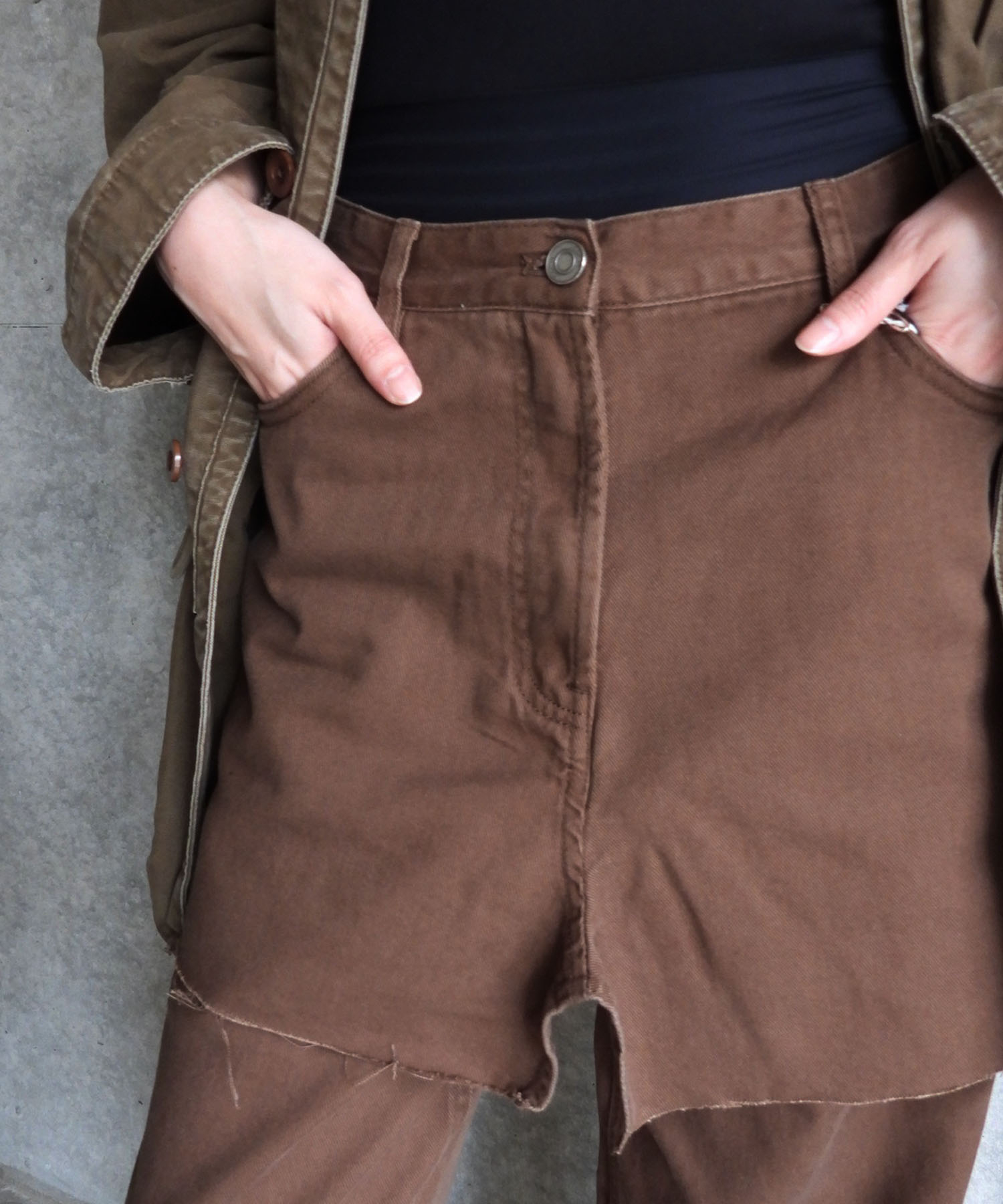 FRAYED PANEL WIDE PANTS