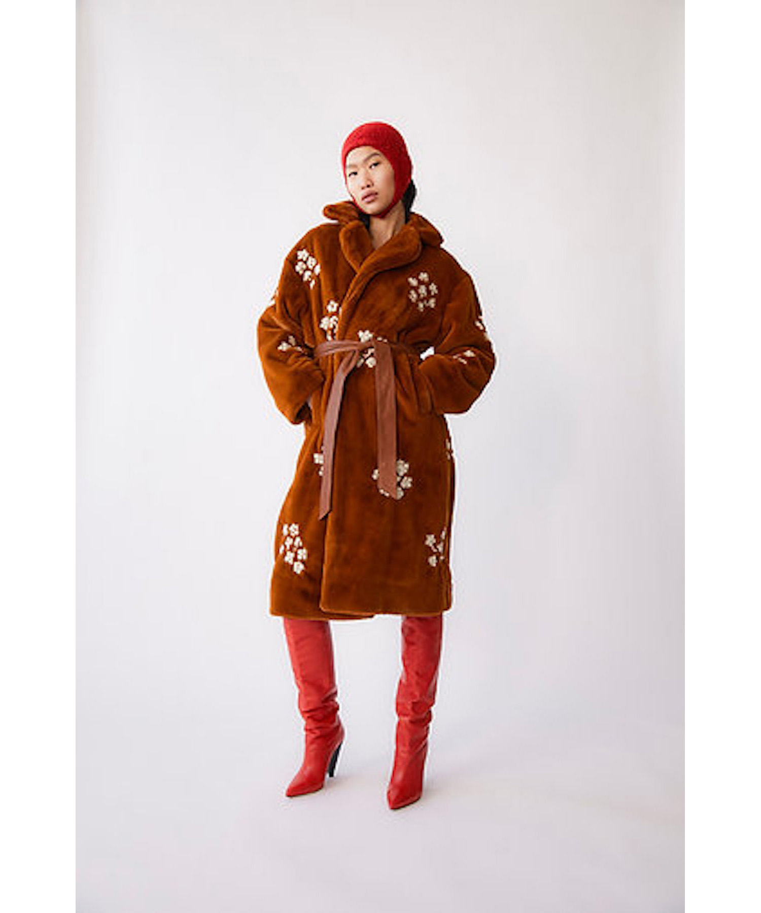 Hand Embroidered Faux Fur Coat