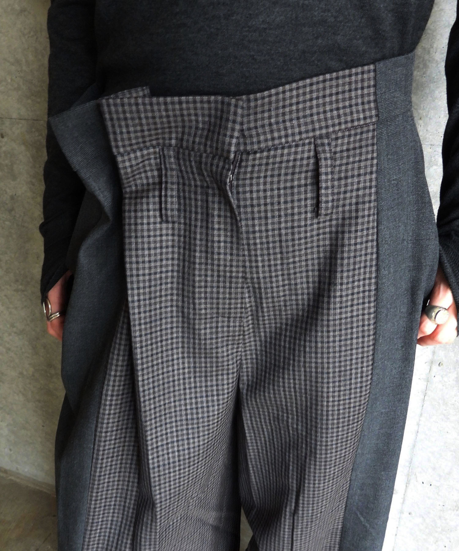 MIXED-CHECK TAILORED TROUSERS