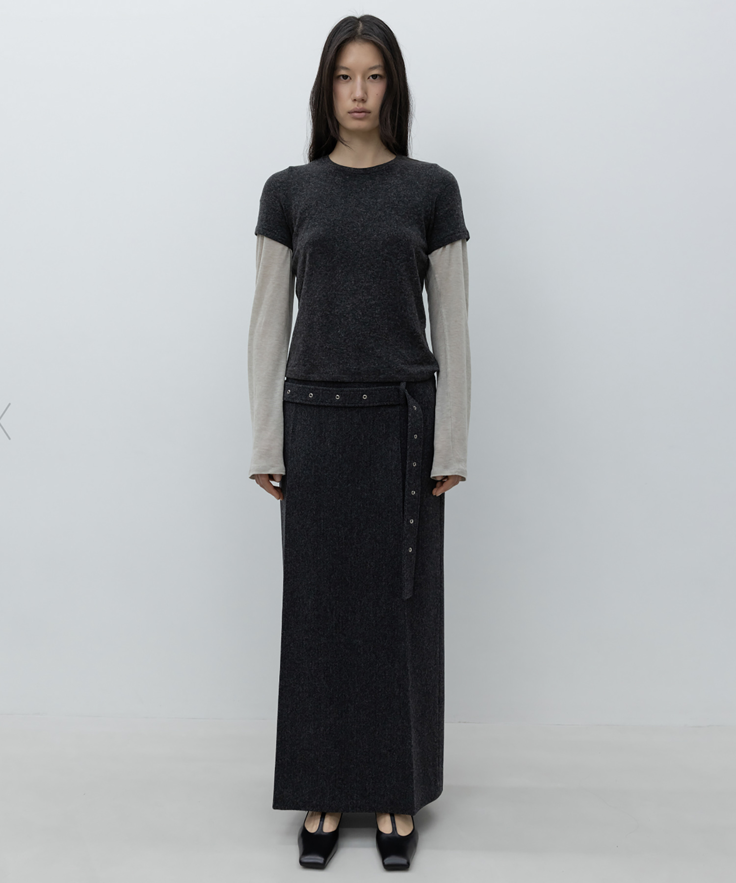 Belted Maxi Wool Skirt