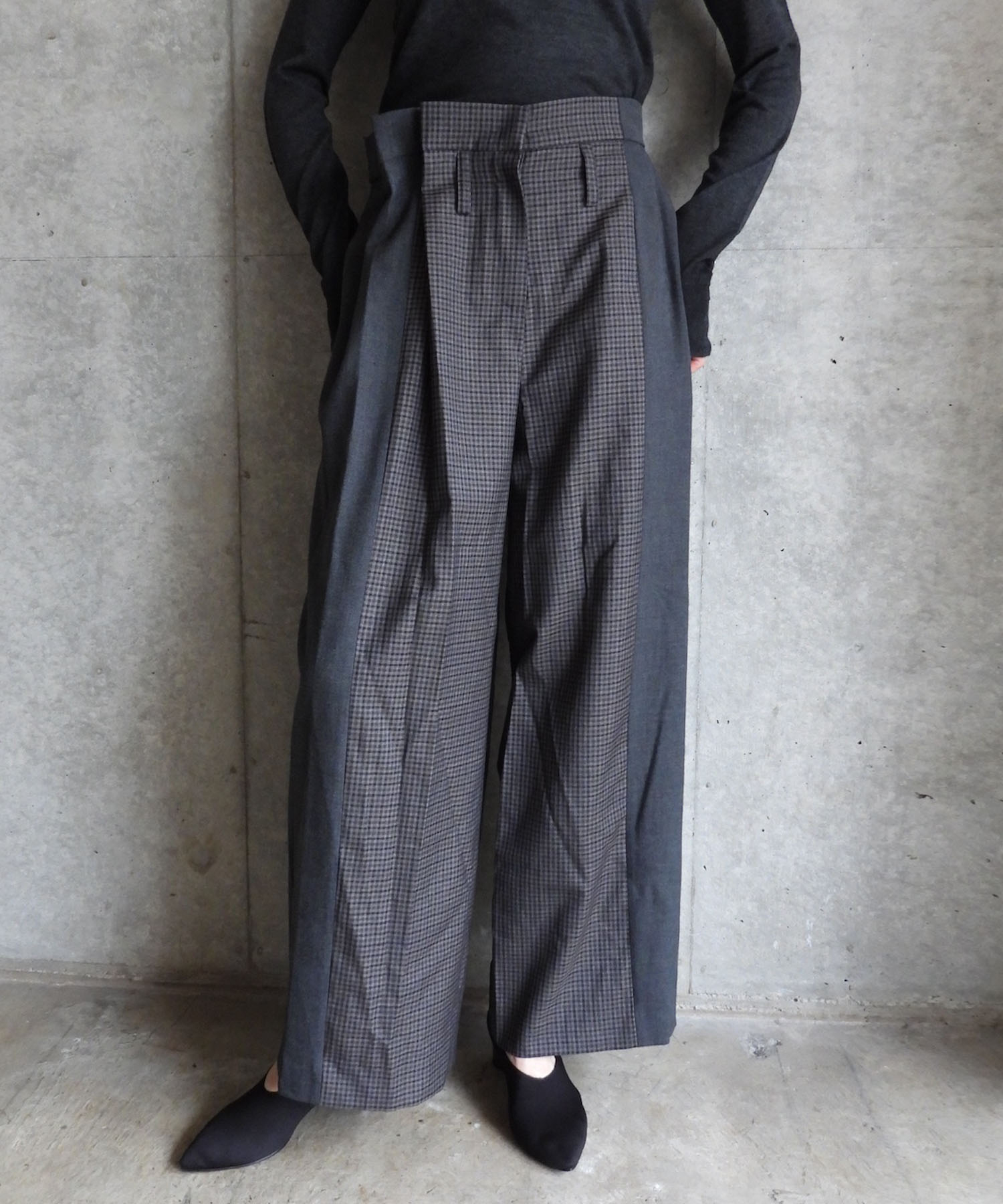 MIXED-CHECK TAILORED TROUSERS