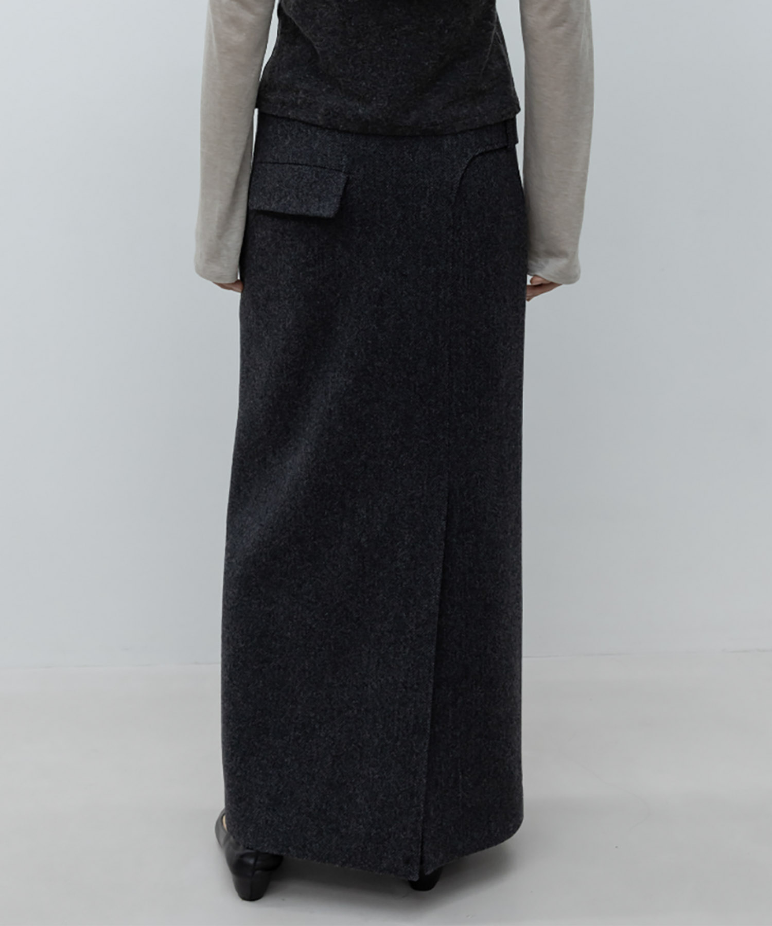 Belted Maxi Wool Skirt