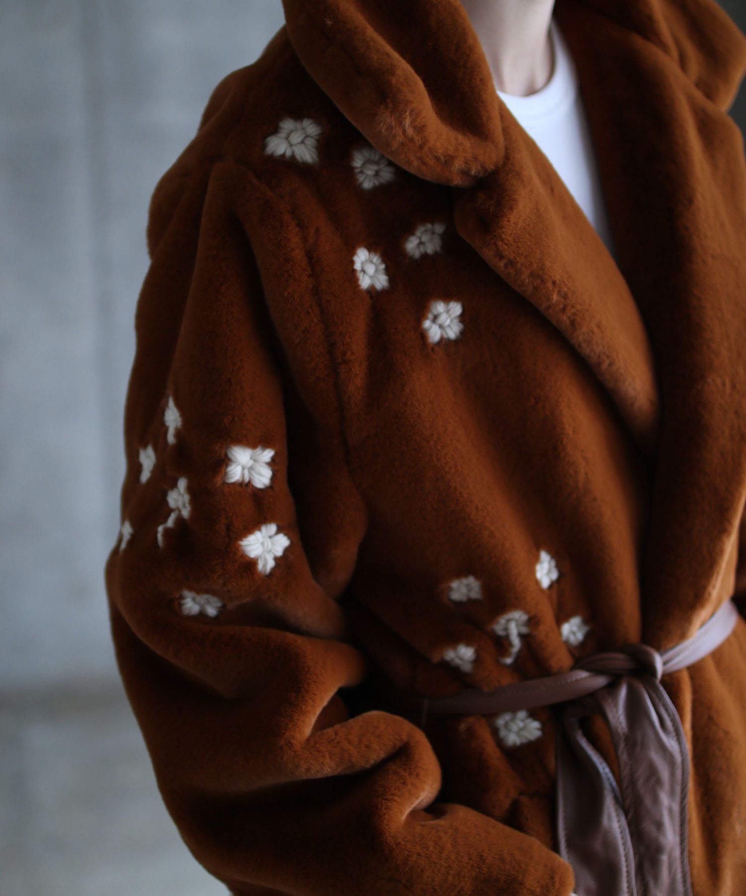 Hand Embroidered Faux Fur Coat