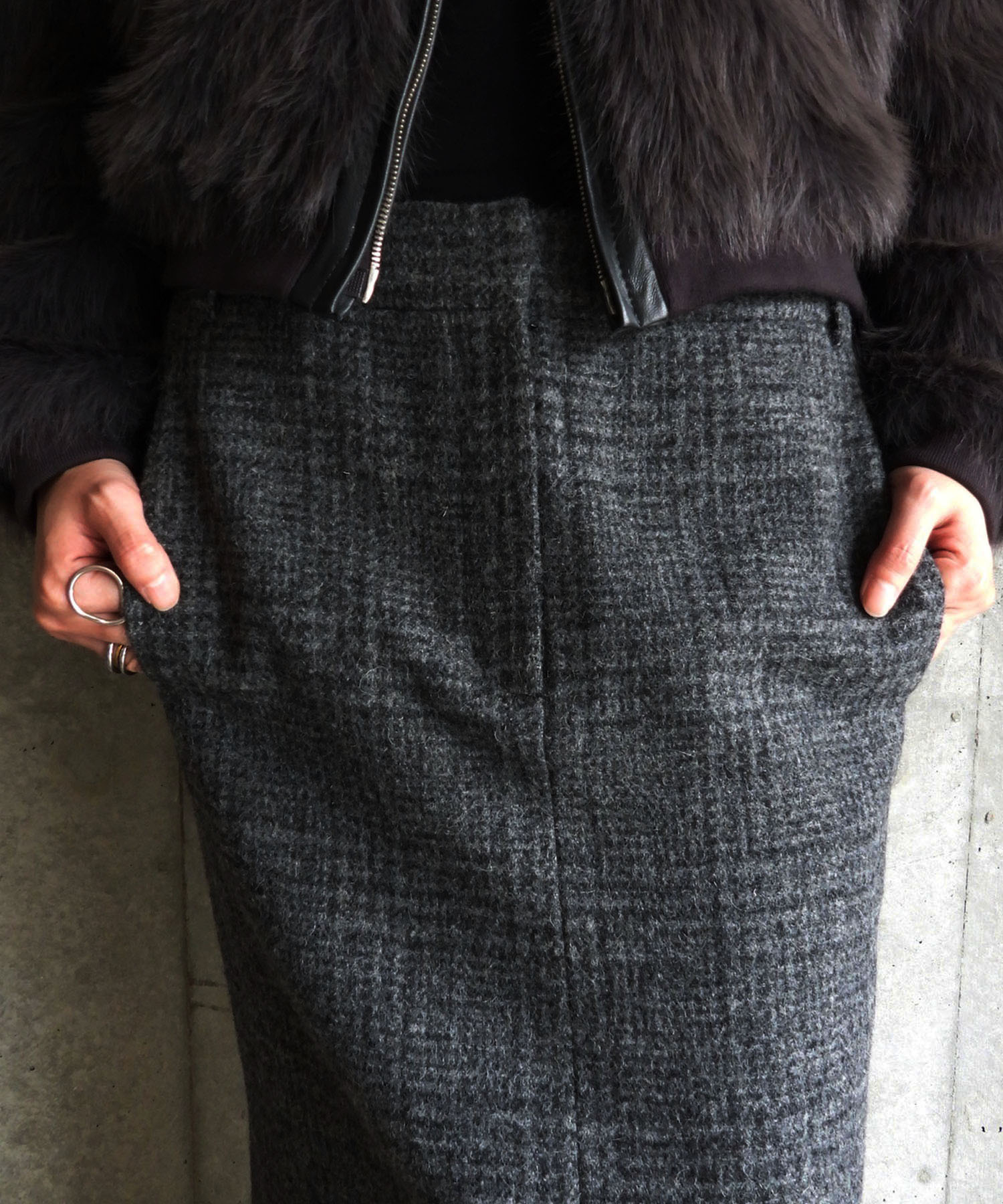 WOOL CHECK LONG SKIRT
