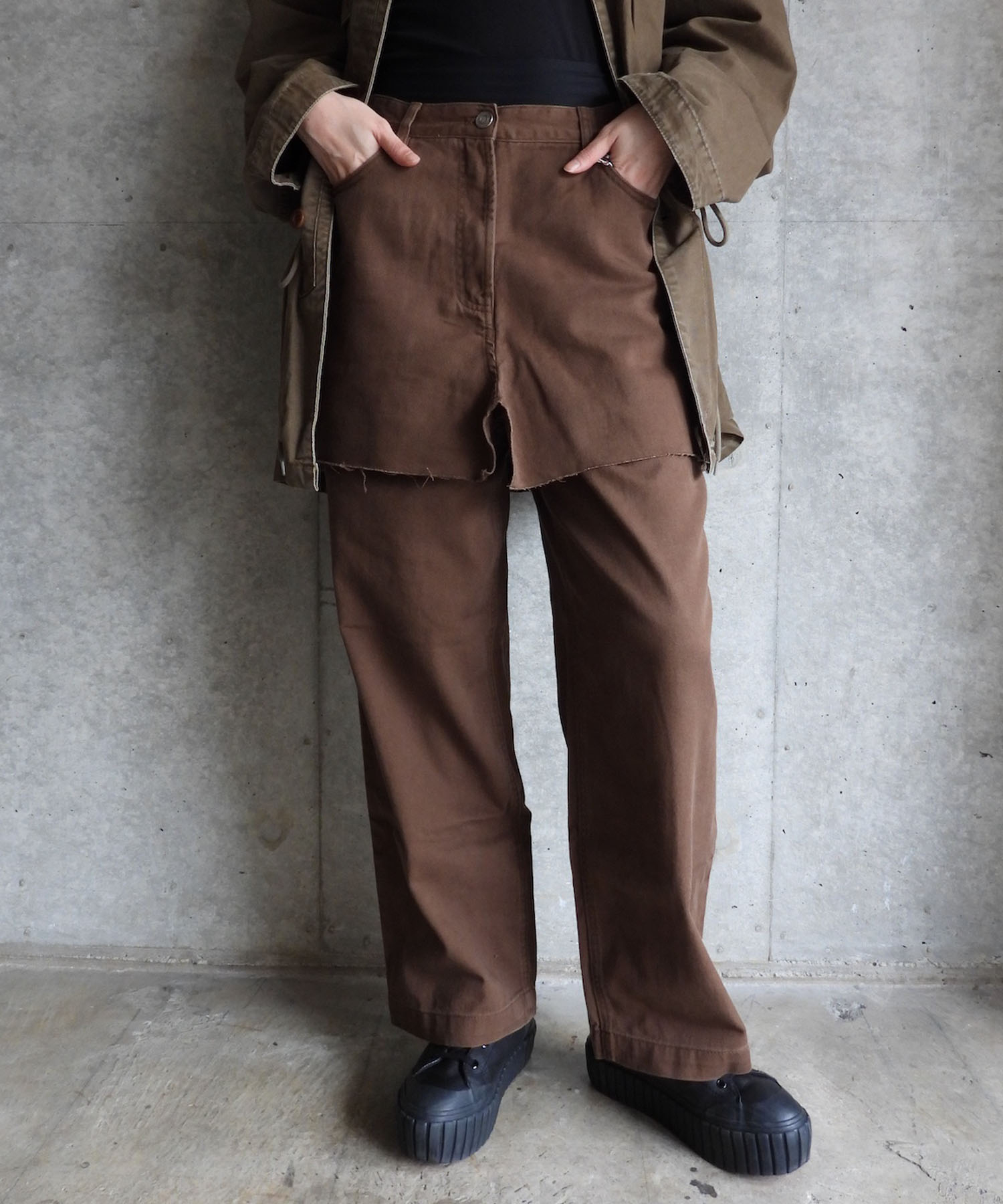 FRAYED PANEL WIDE PANTS