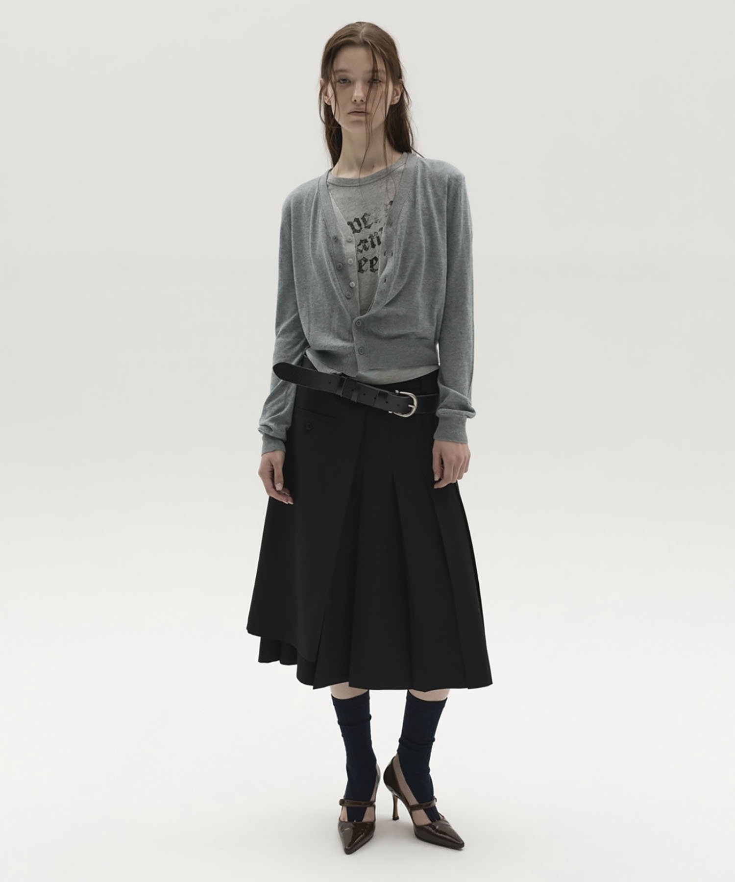 LAYERED PLEATED MIDI SKIRT