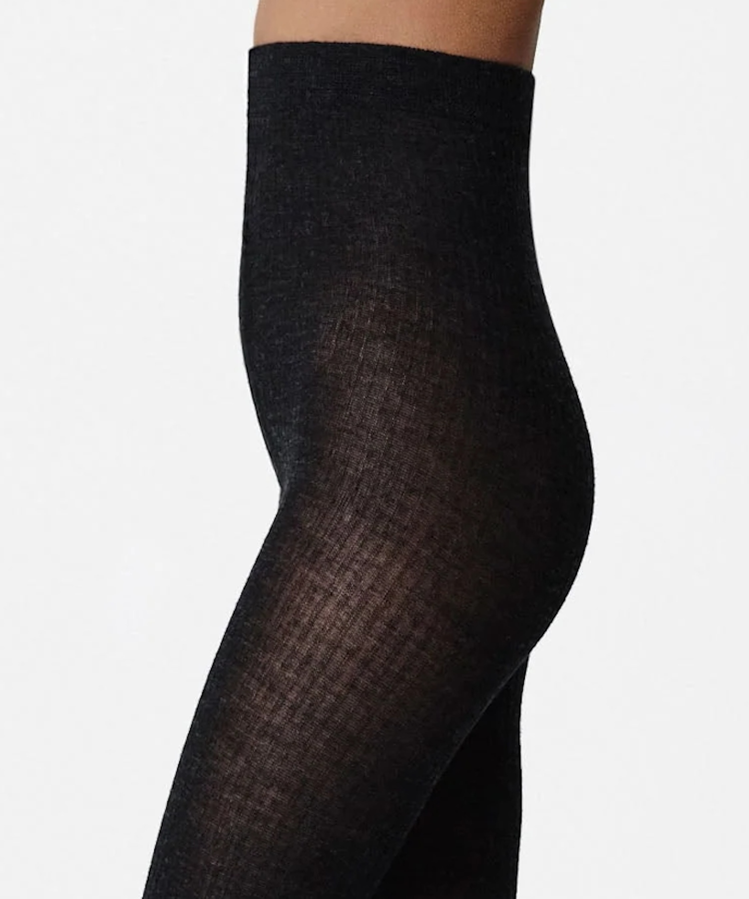 Diana Rib Wool Tights Black Melange
