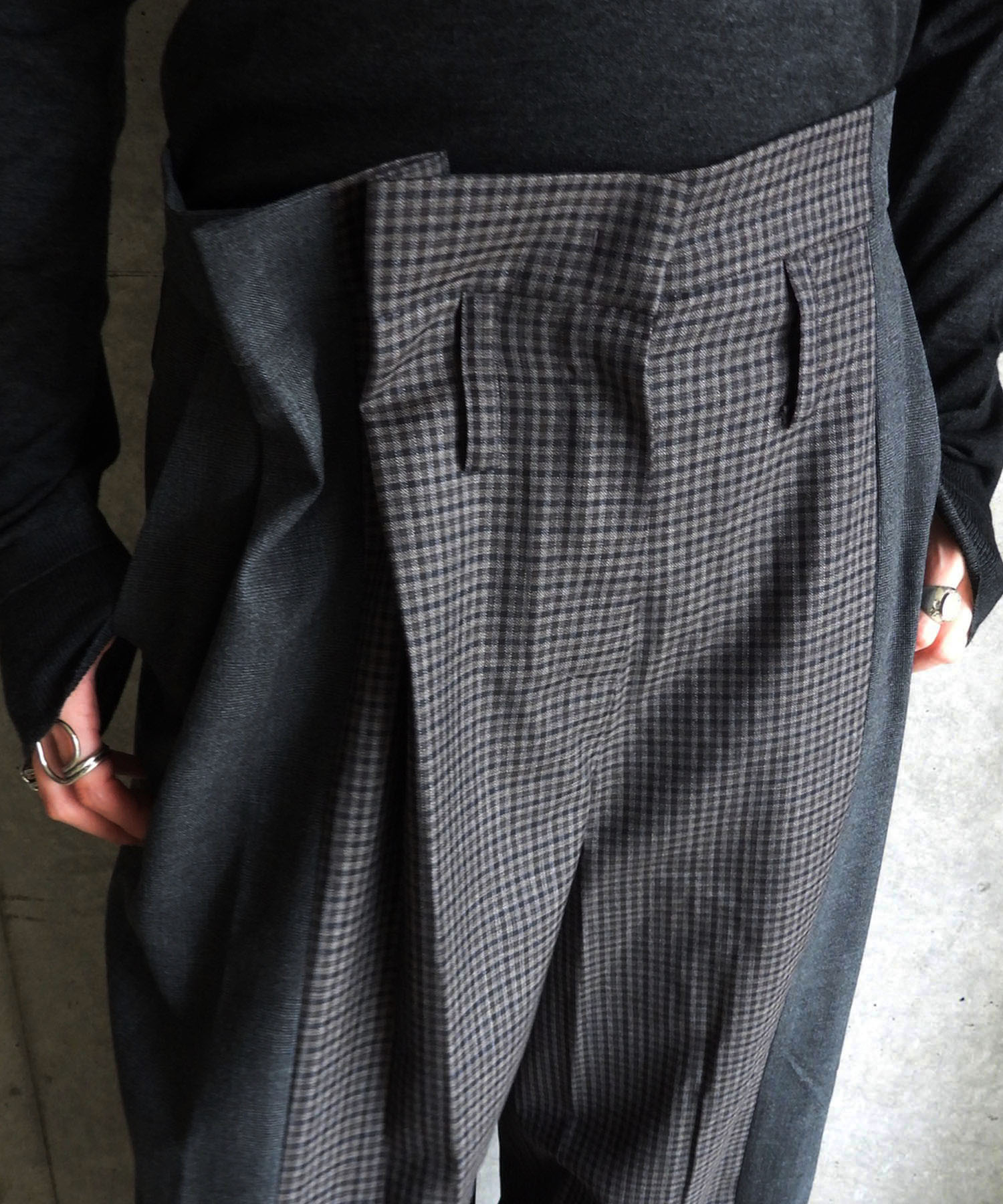 MIXED-CHECK TAILORED TROUSERS