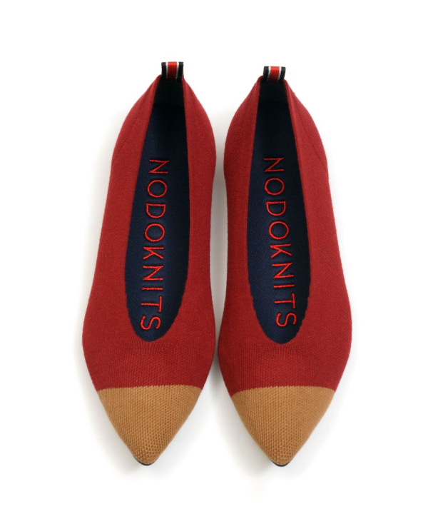 KNIT FLATS POINT TWOTONE BROWN&RED