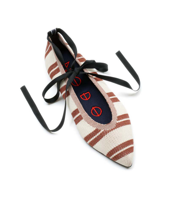 KNIT FLATS POINT Double Stripe Red Bean