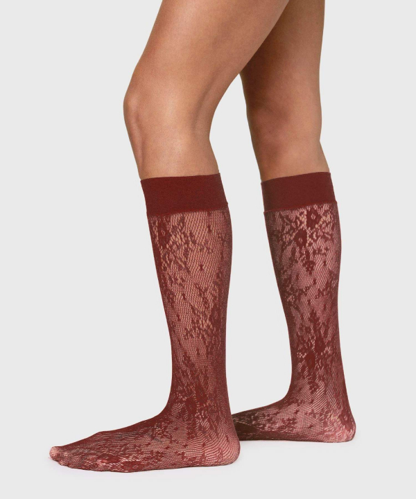 Rosa Lace Knee-Highs Deep Red