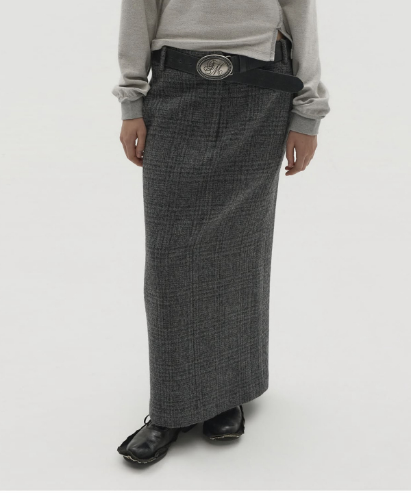 WOOL CHECK LONG SKIRT