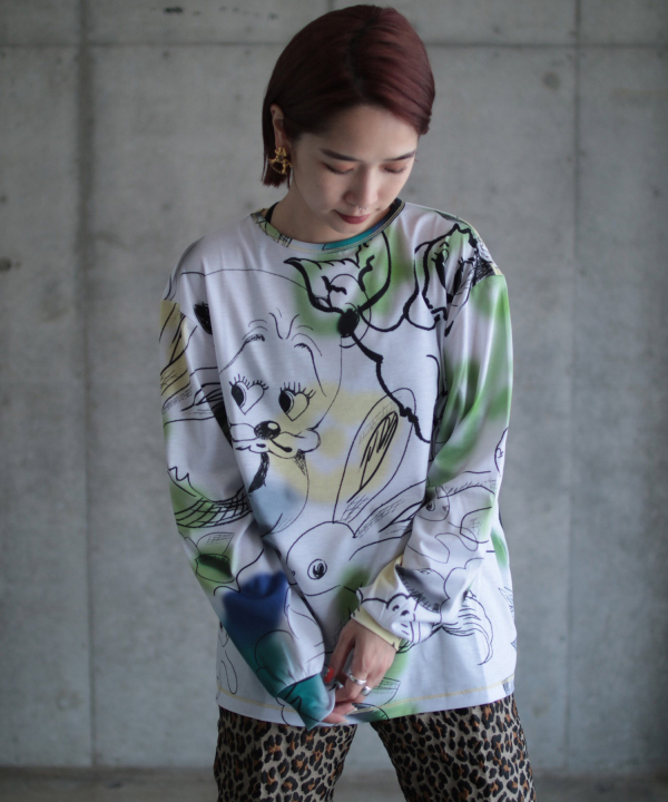 DOODLE BEAR OVERSIZED JERSEY TOP