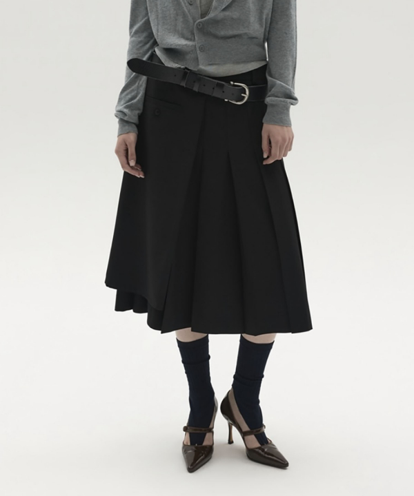 LAYERED PLEATED MIDI SKIRT